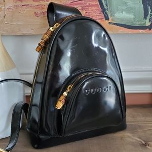 Vintage Gucci Black Shoulder Bag with Gold Accents